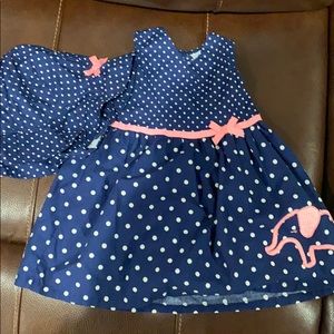Polka dot baby dress with matching bonnet